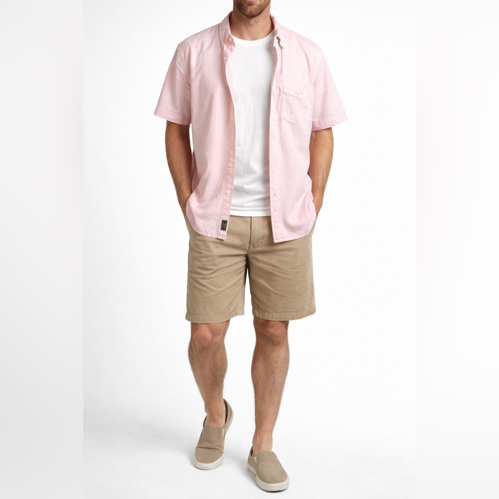 Abercrombie Pastel Pink Short Sleeve Button Up Shirt Cotton Size L Casual Preppy